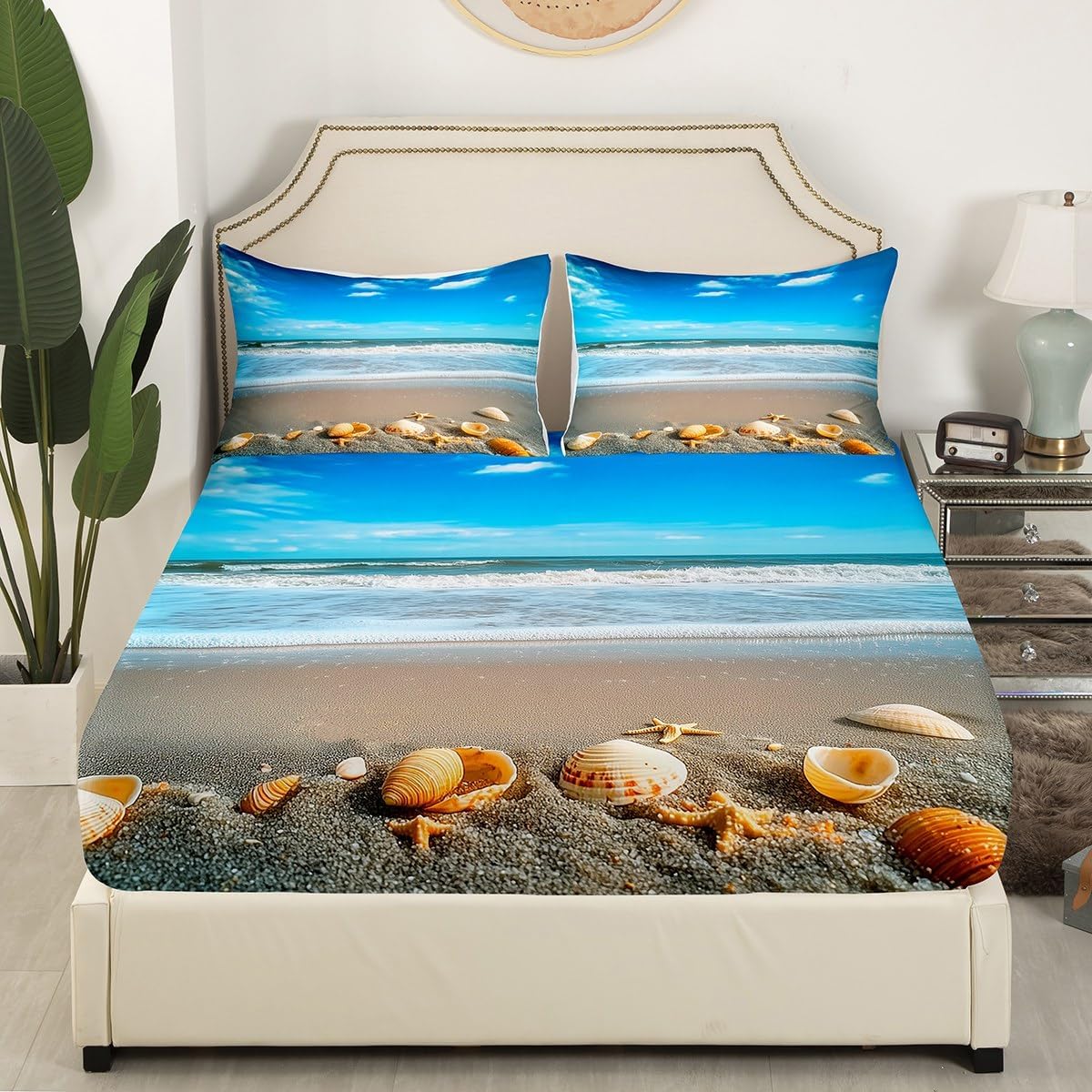 Feelyou Beach Theme King Size Bed Sheet Set with Deep Pockets