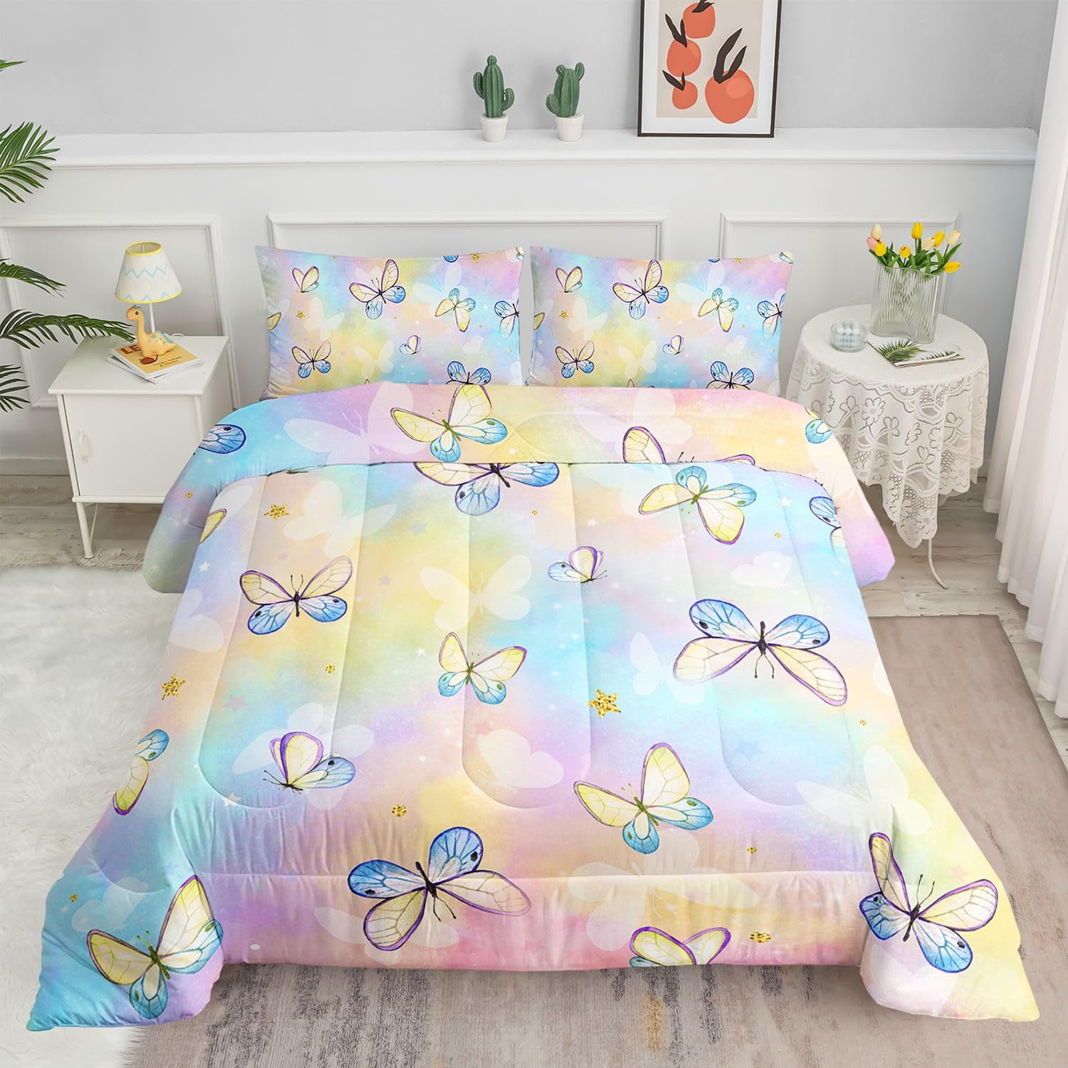 TWhours Kids Comforter Set with Butterflies Pattern