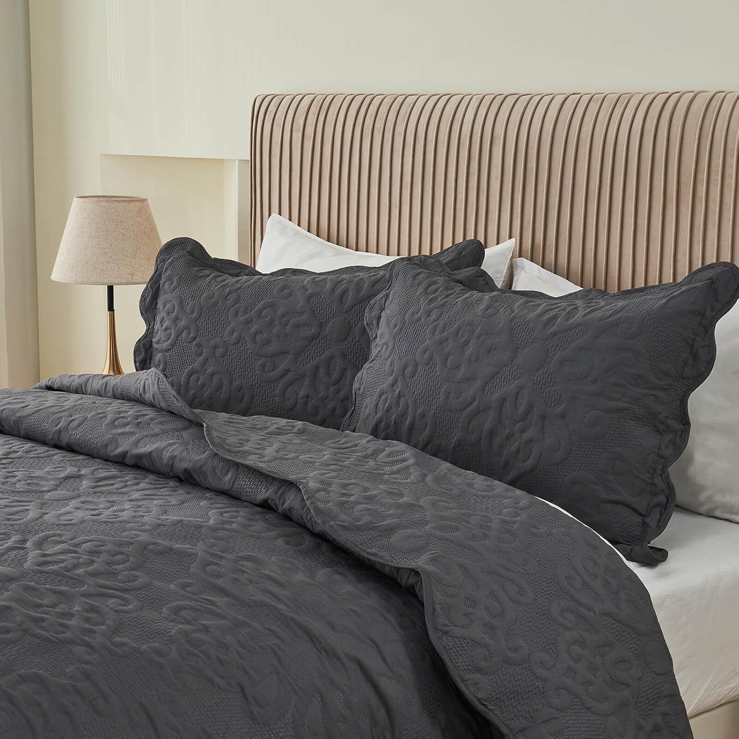 Kingnex Oversized King Bedspread Set Dark Grey 1
