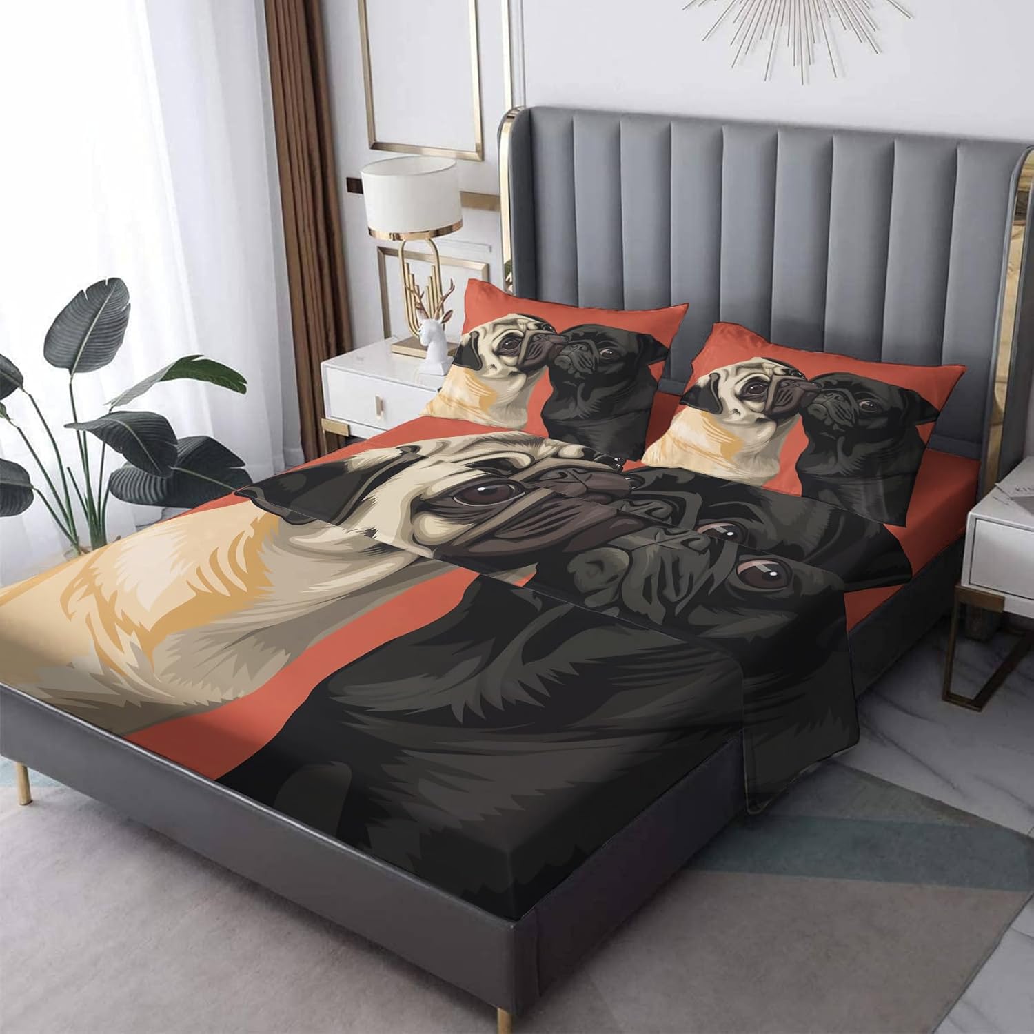 Pug Patterned Bed Sheet Set Twin XL - Kids Funny Dog Bedding