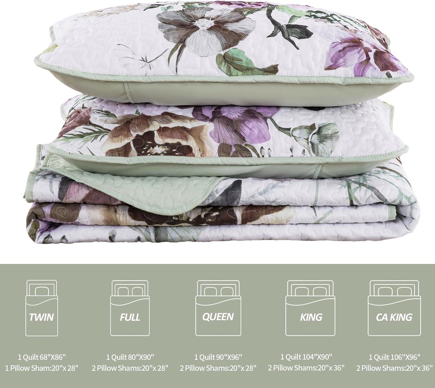Drucon Floral Quilt Set 3 Piece King Size Boho