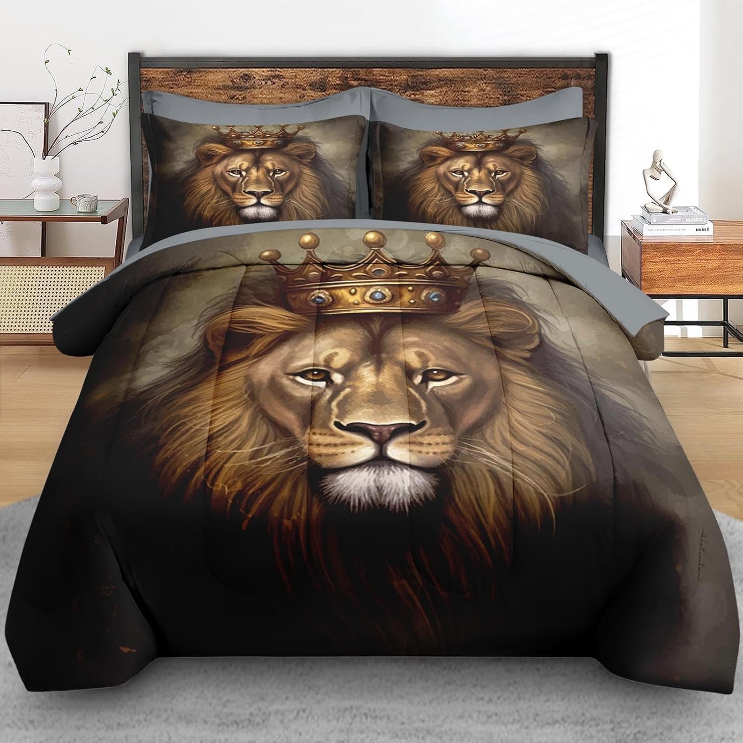 Pamnest King Lion Comforter Set 7 Pcs for Kids and Adults