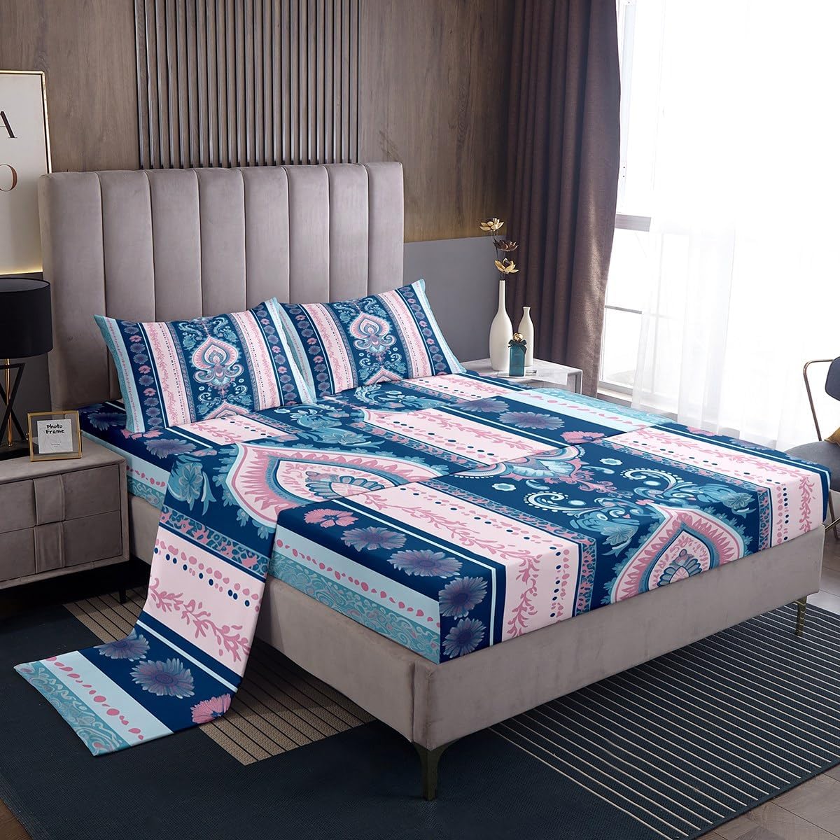 Erosebridal Lavender Paisley Twin Sheet Set