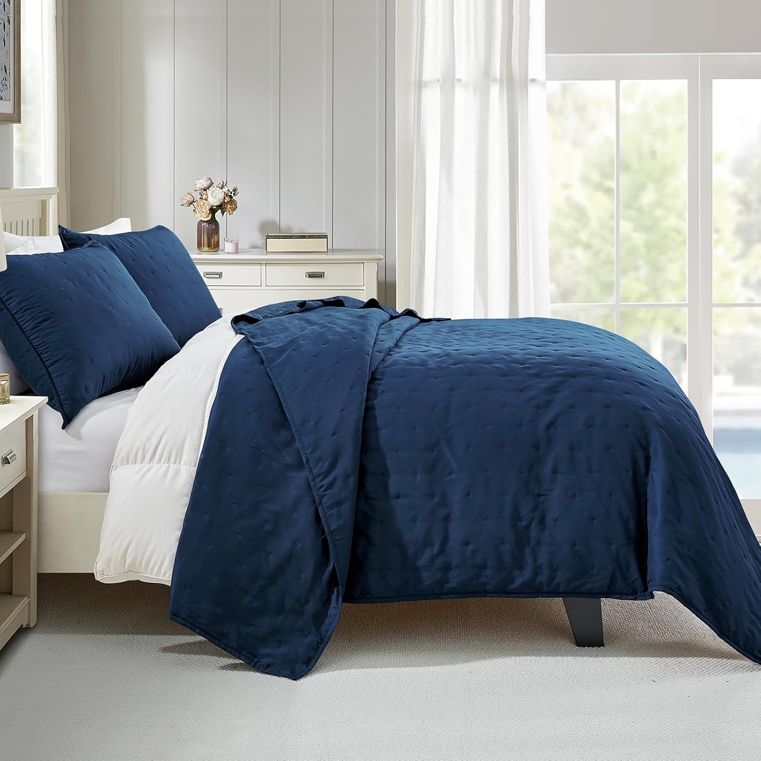 BOURINA Ultrasonic 3-Piece KingCK Quilt Set - Navy