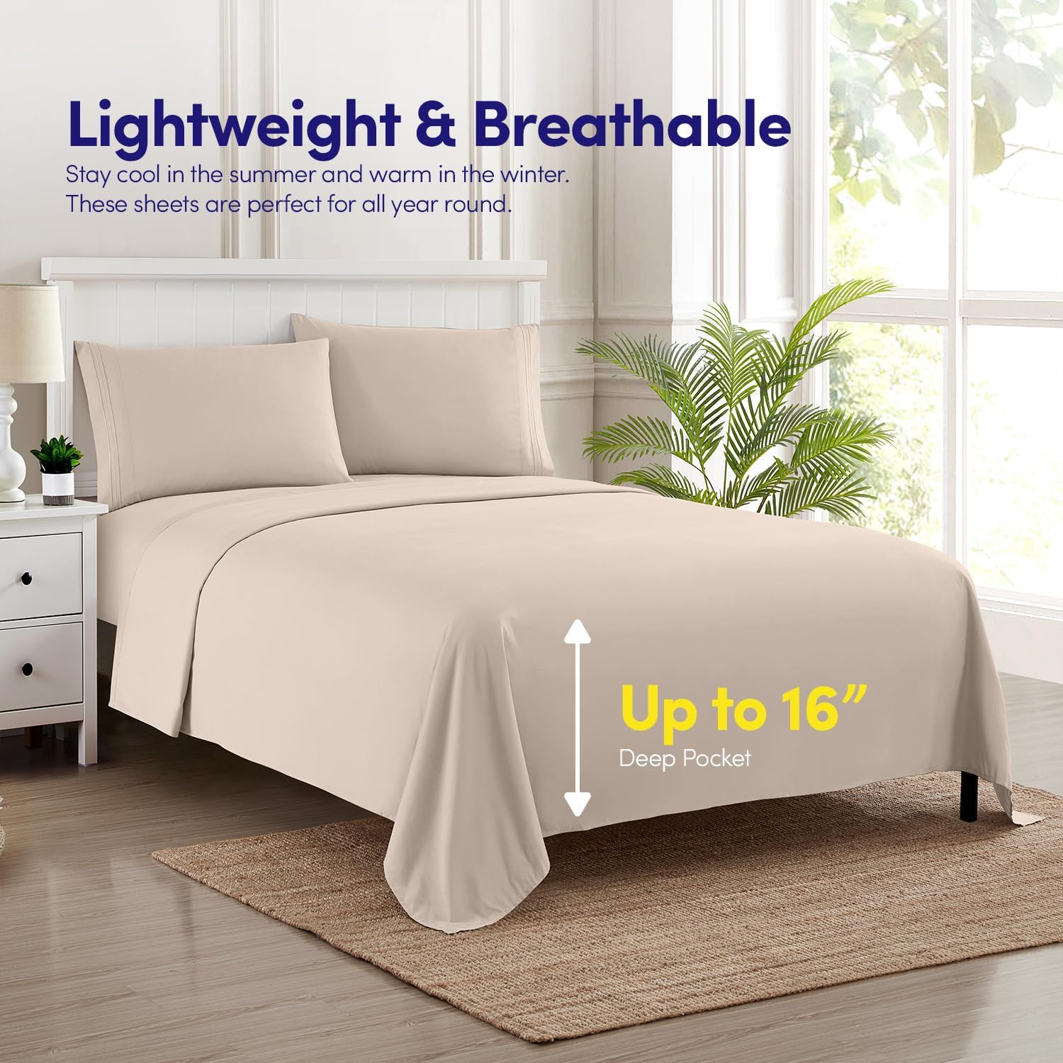 Sweet Home 1500 Supreme California King Sheet Set Beige Cream