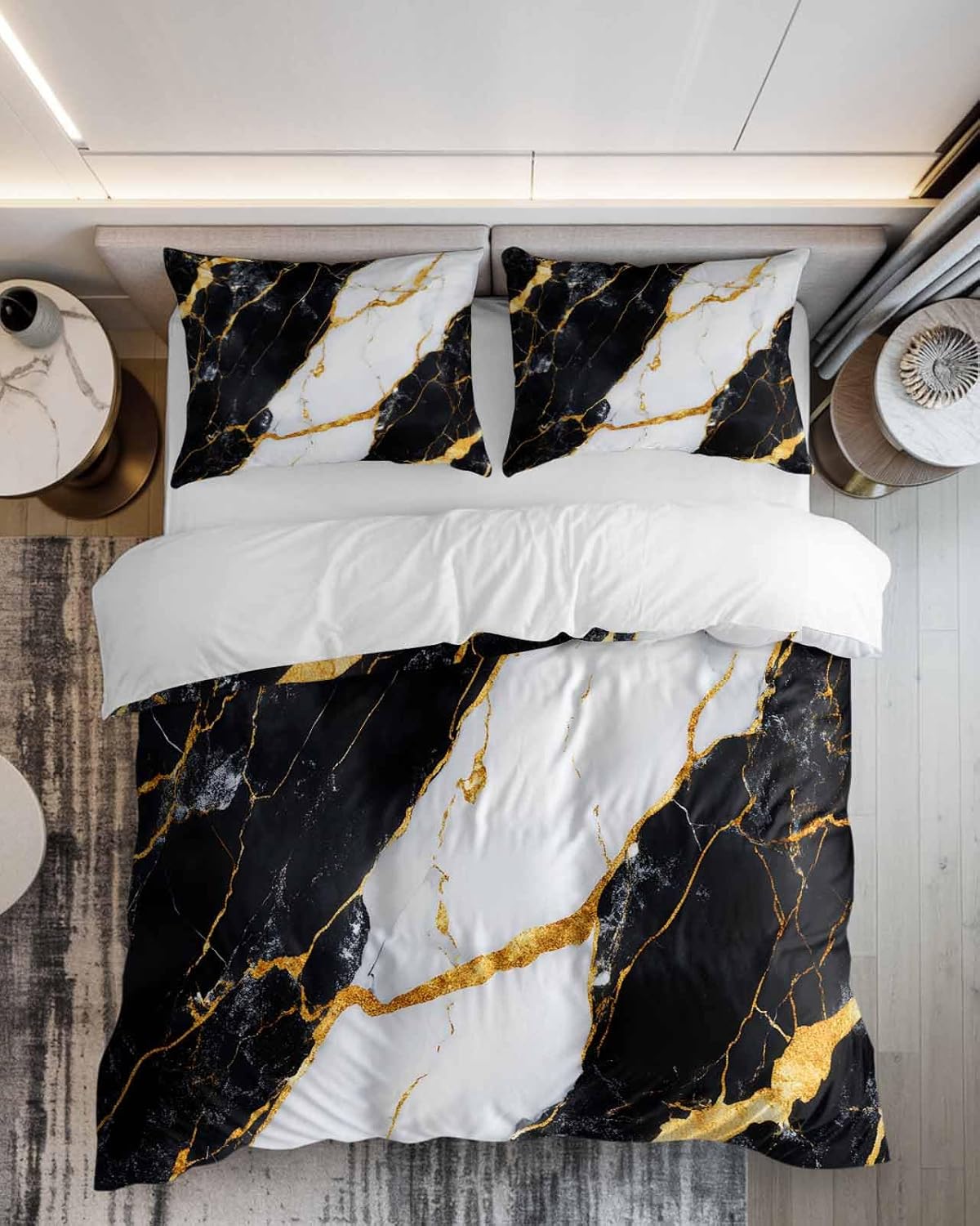 ZOE GARDEN Black Marble Duvet Cover Set 3 Pieces