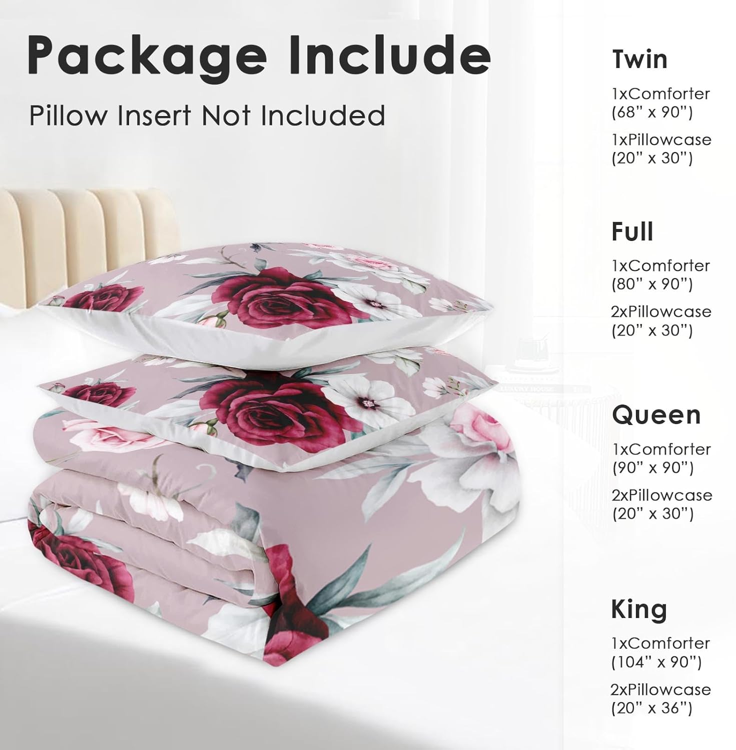 Pamnest Comforter Set King Size with Rose Flower Leaves 1