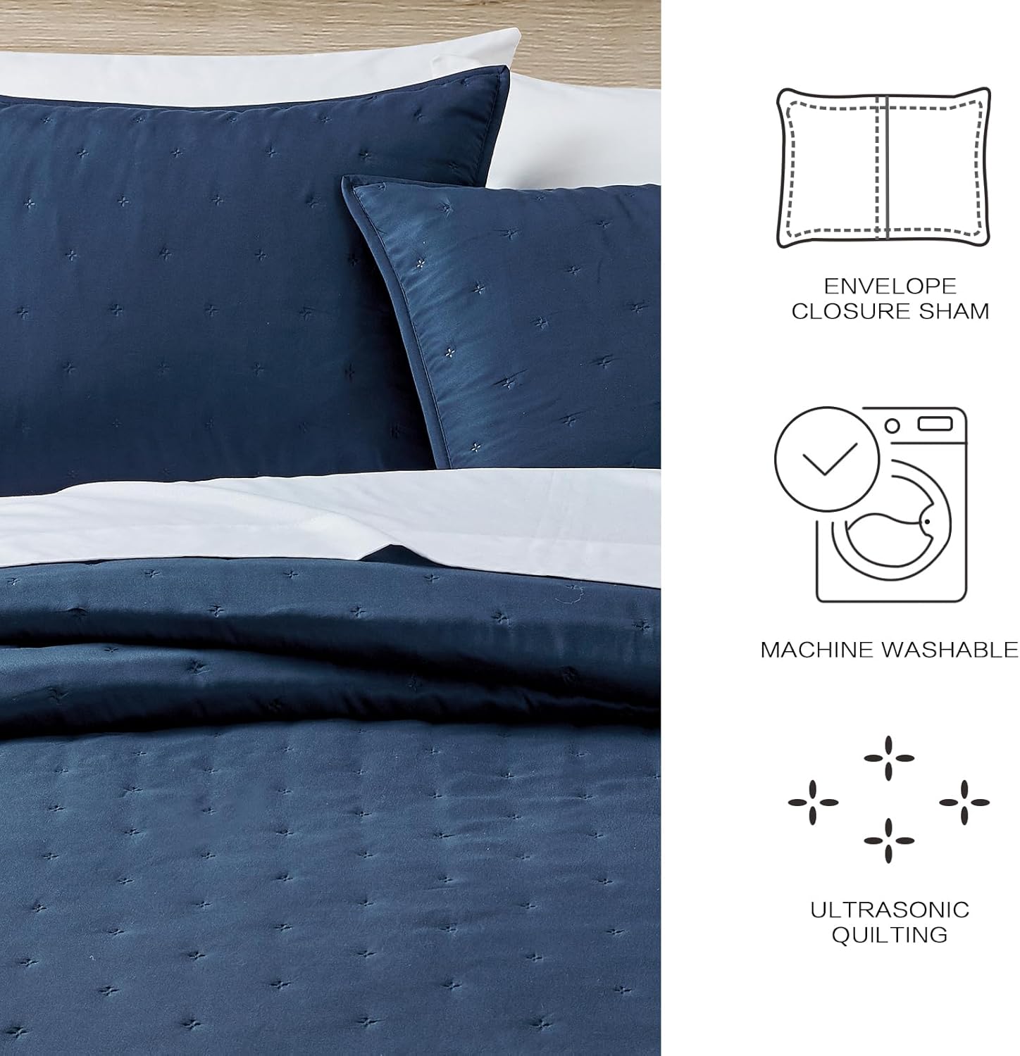 BOURINA Ultrasonic 3-Piece KingCK Quilt Set - Navy