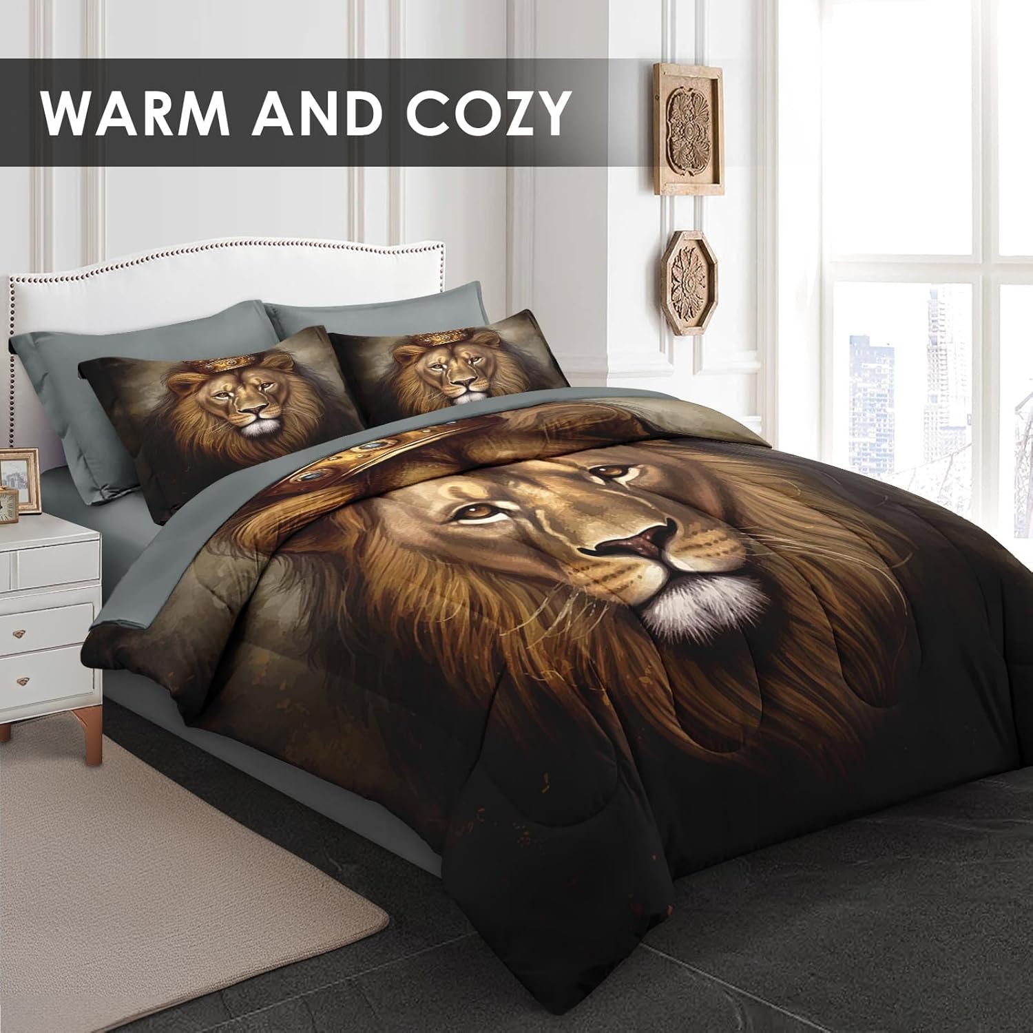 Pamnest King Lion Comforter Set 7 Pcs for Kids and Adults
