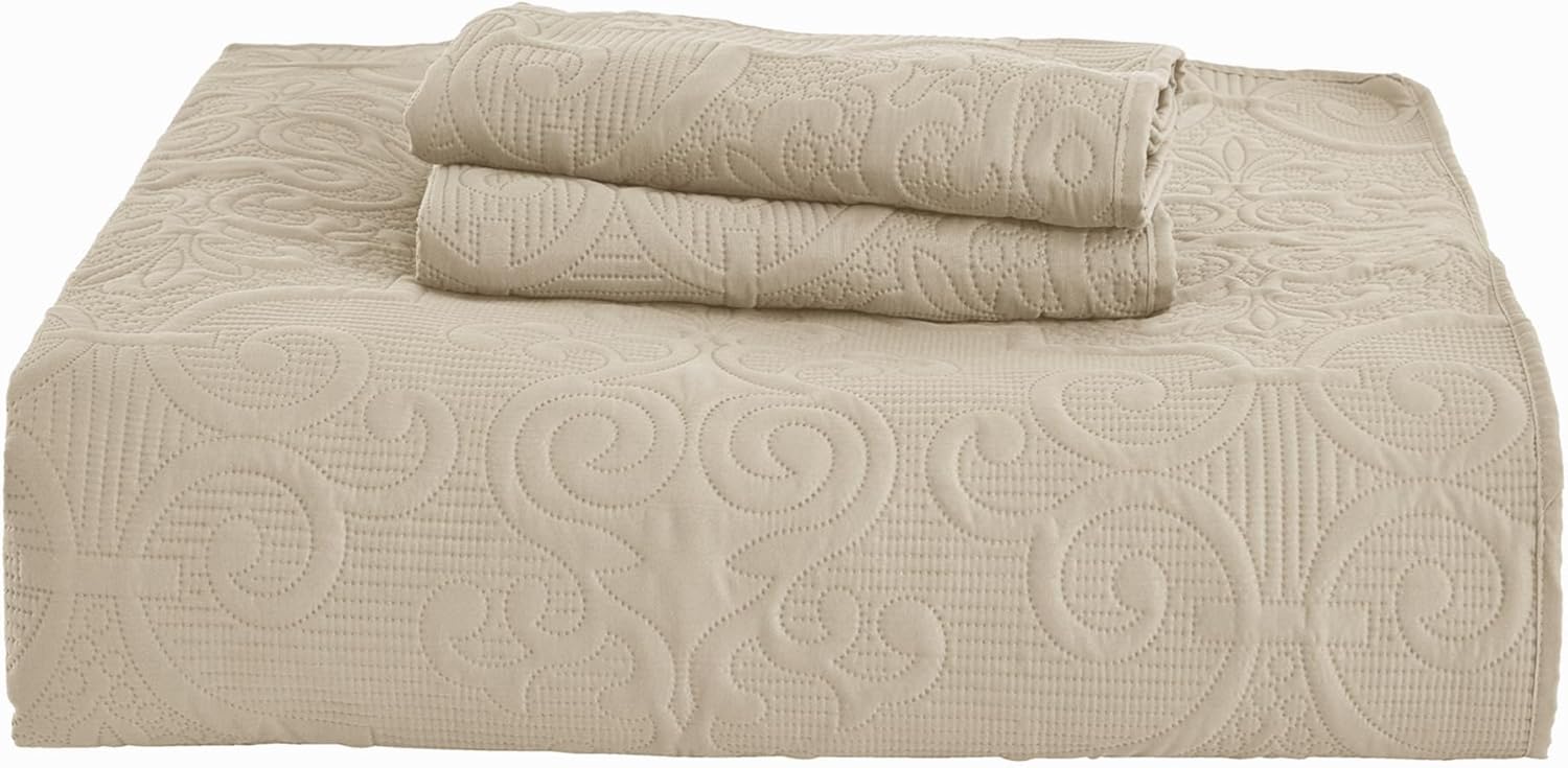 CHIXIN California King Quilt Set - Damask Paisley Coverlet with Ultrasonic Quilting