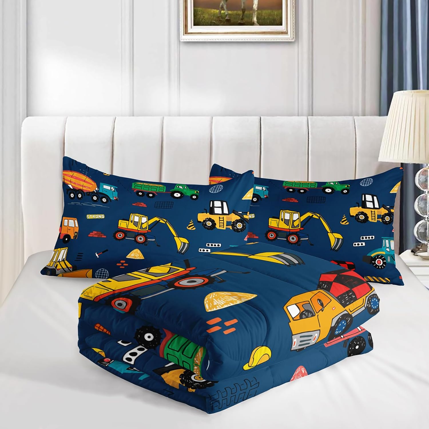 QOOMO Construction Themed Comforter Set for Kids