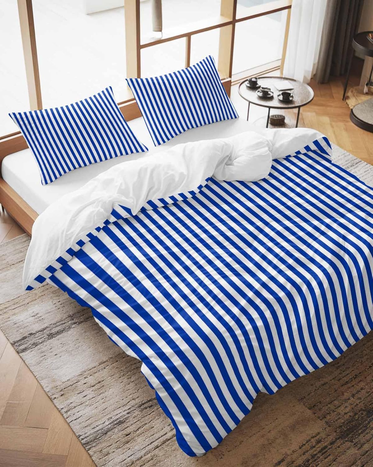 ZOE GARDEN Navy Blue Stripe Duvet Cover Set 3 pcs