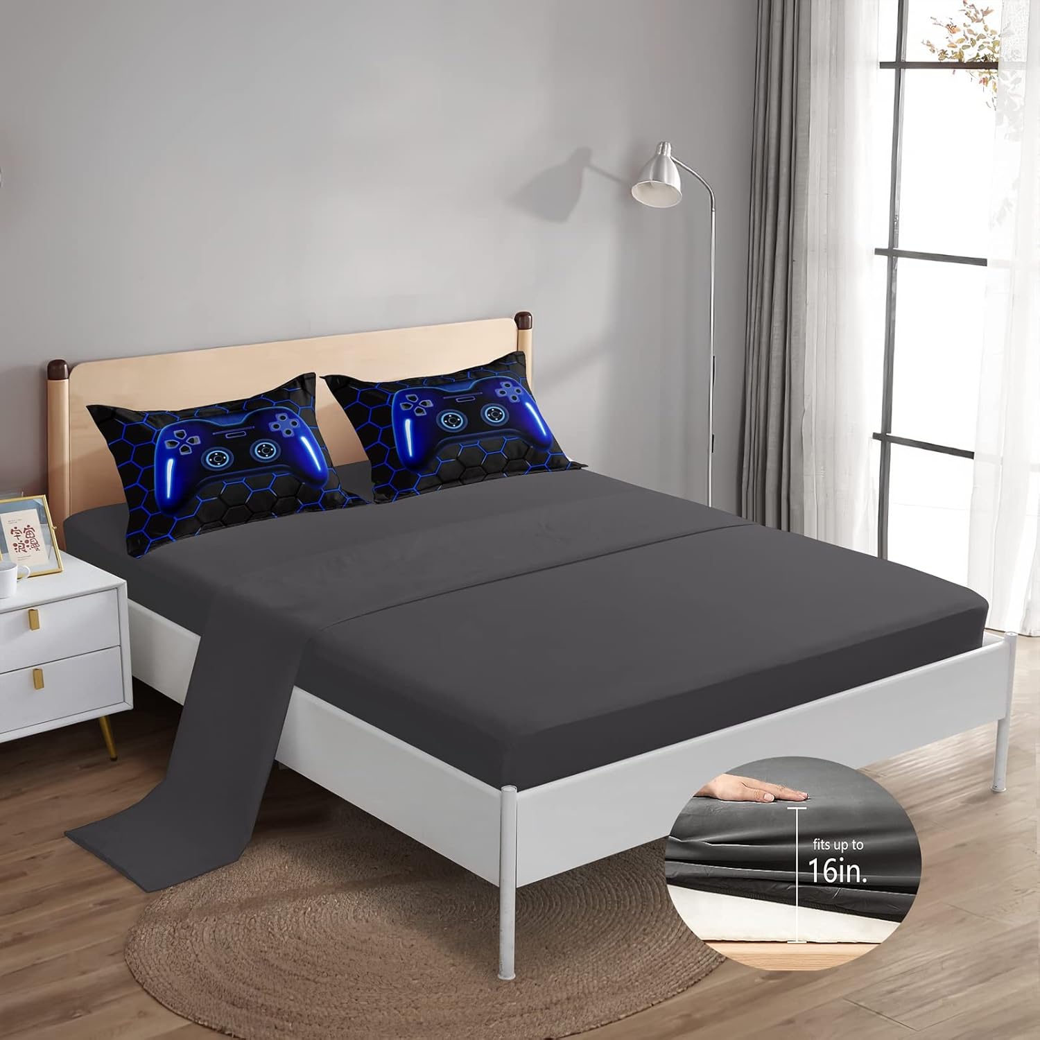 ROWADALO 6 Piece Gamer Bed in A Bag Set Queen Size