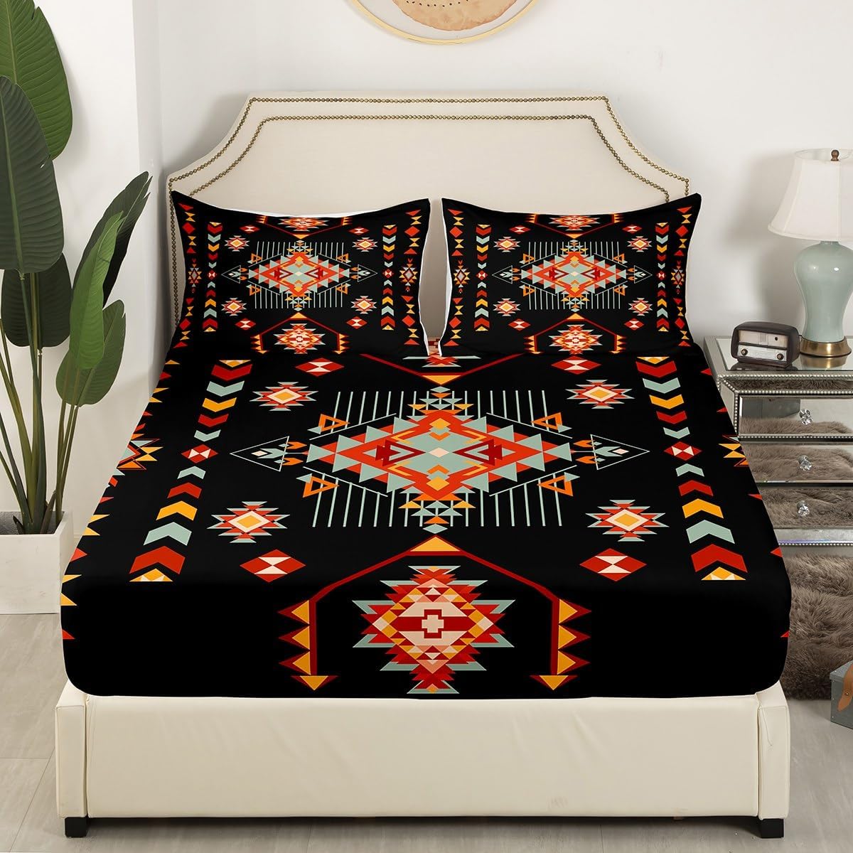 Feelyou Geometric King Size Sheet Set 4Pcs