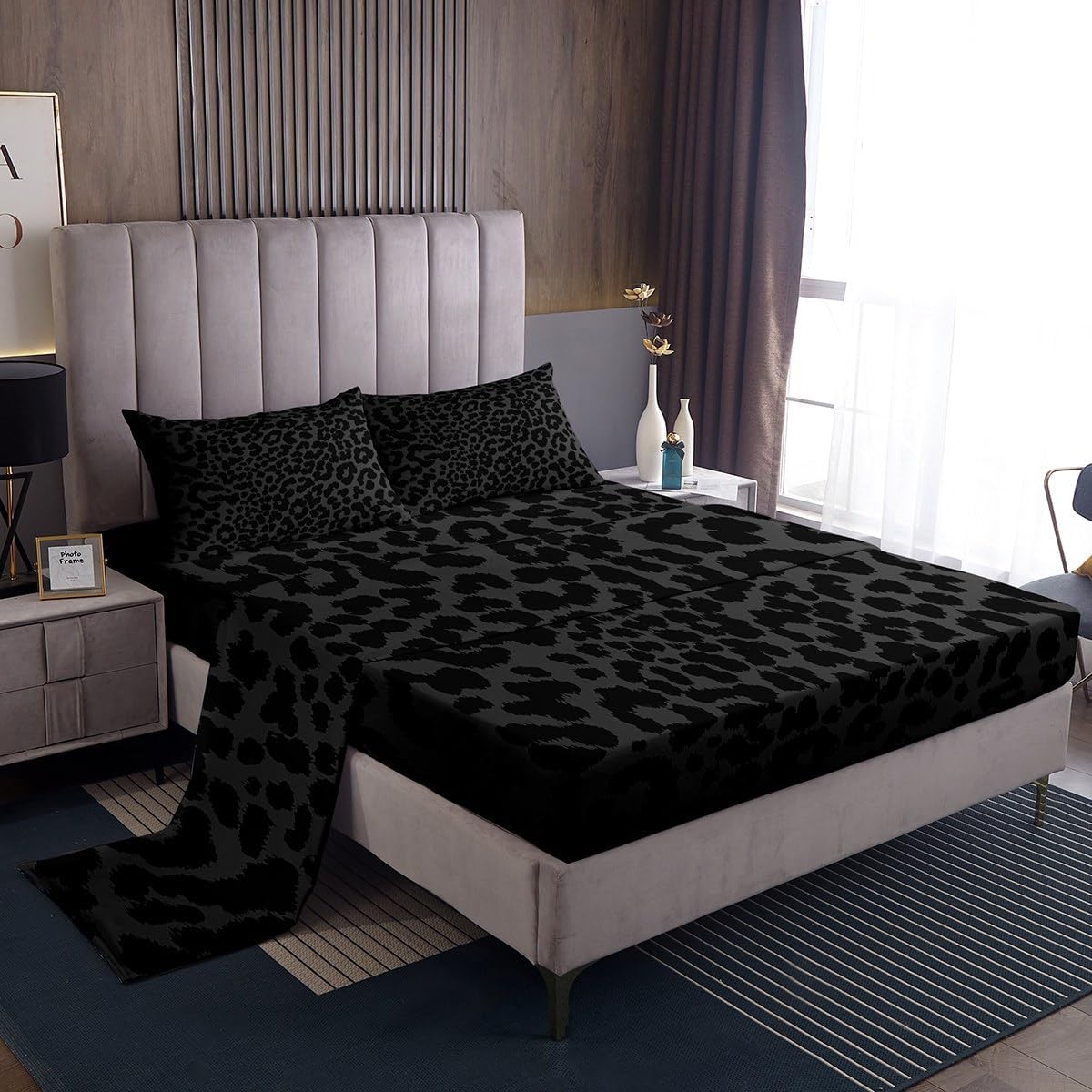 Manfei Leopard Print King Size Bed Sheet Set 4pcs
