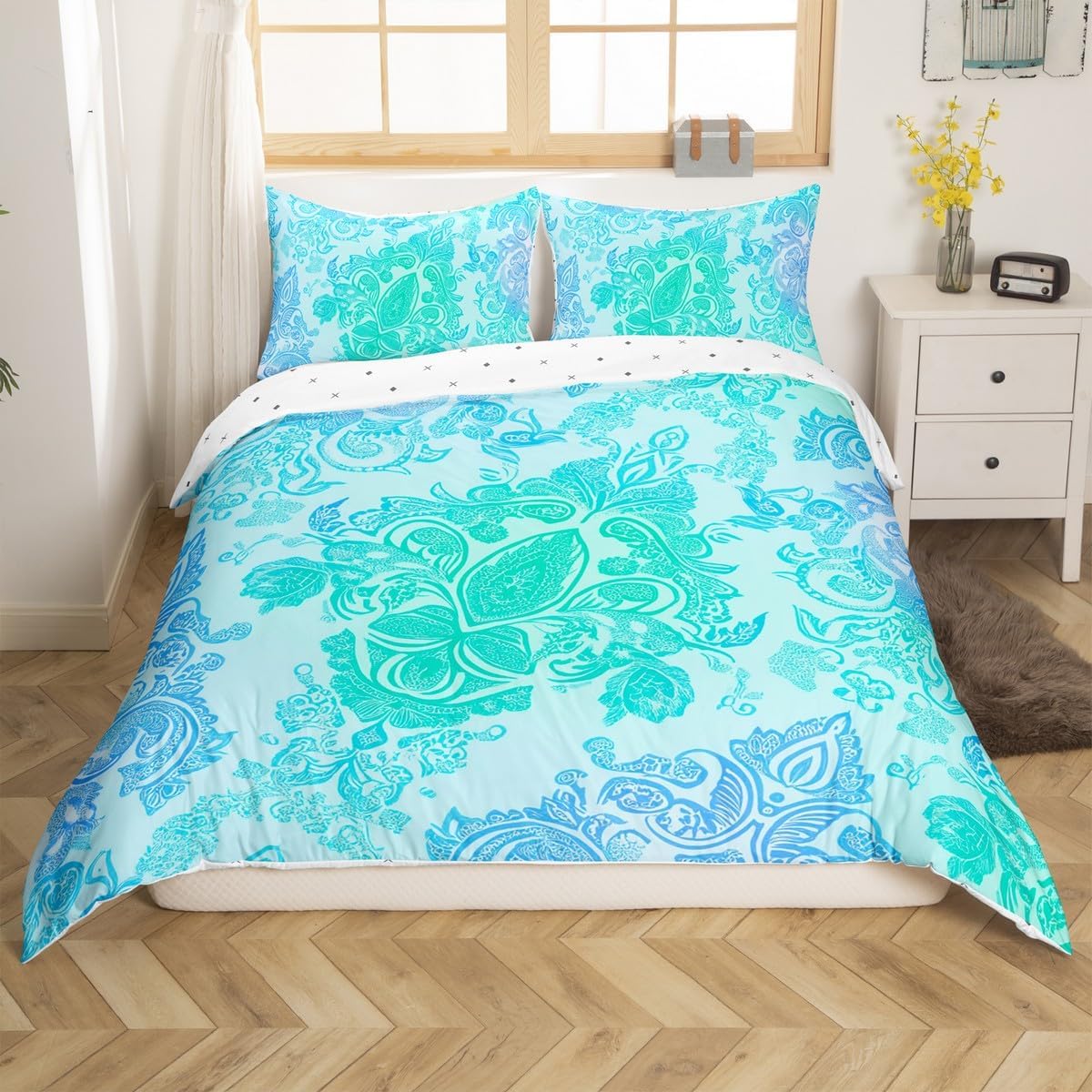 Erosebridal Boho Duvet Cover Set Teal Blue Green