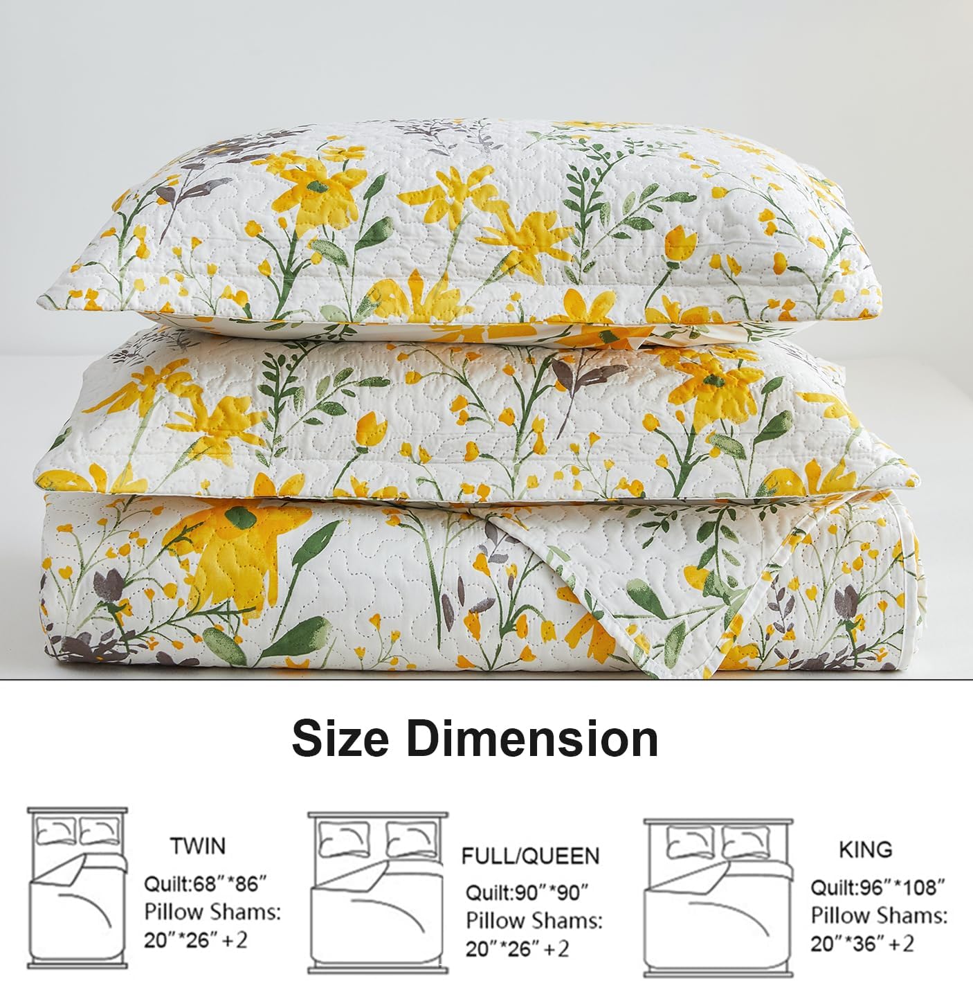 Ycosy King Size Floral Quilt Set Reversible