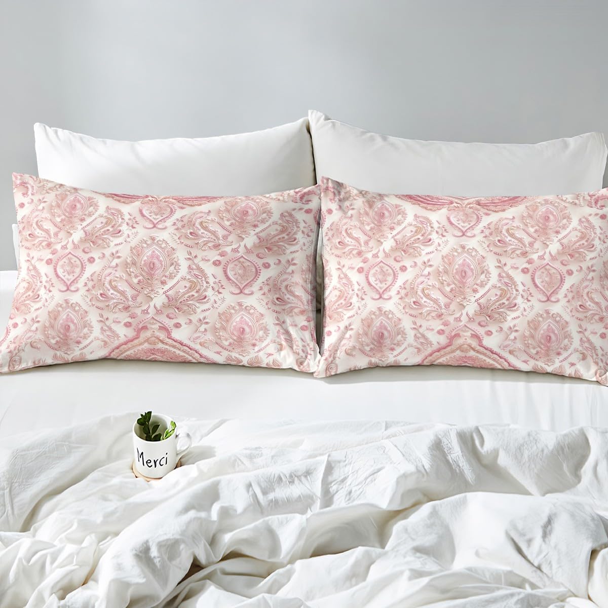 Castle Fairy 3D Pink Beige Fitted Sheet Twin Set 2 Pcs