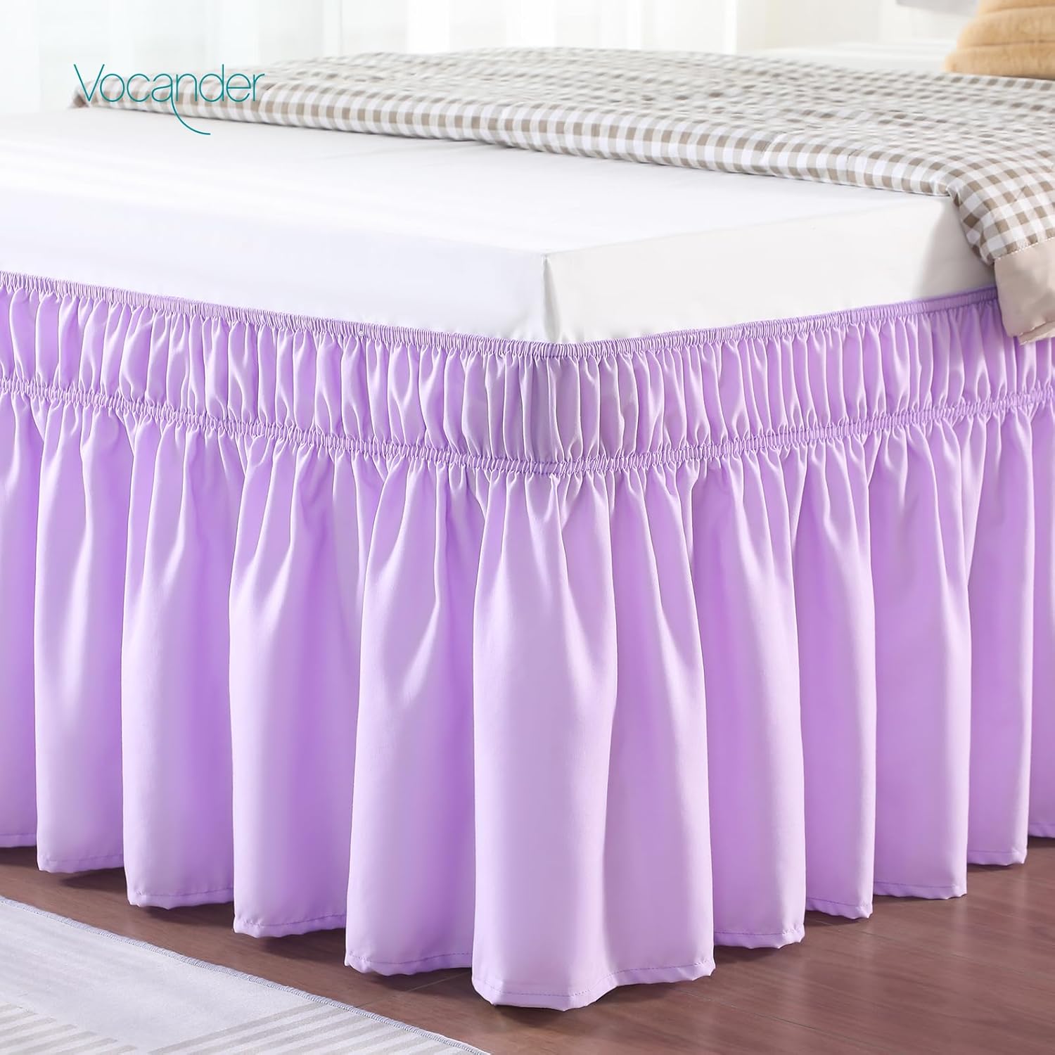 Vocander Purple Twin Bed Skirt 14 Drop with Elastic Ruffles