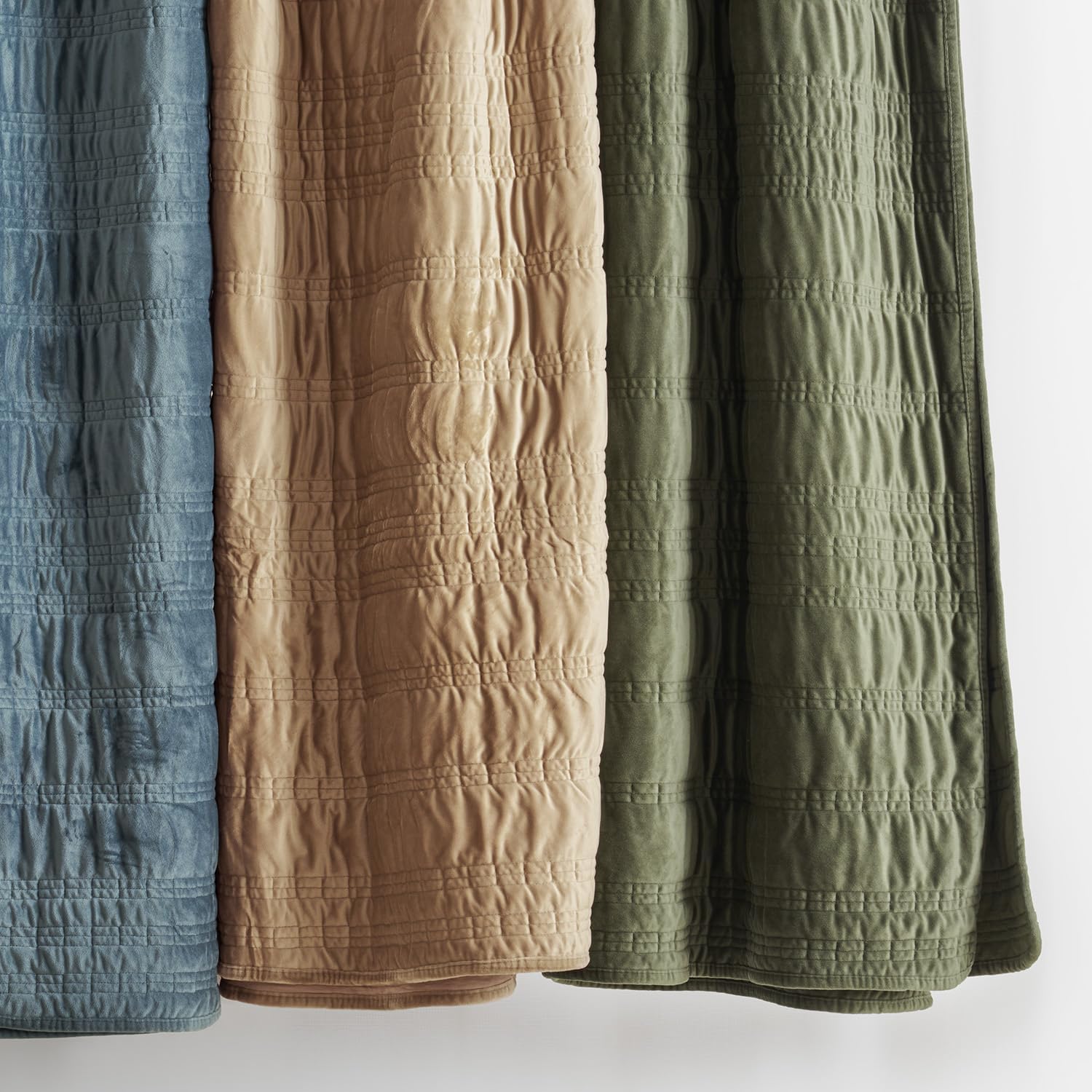 EVERGRACE Velvet Quilt Set Olive Green