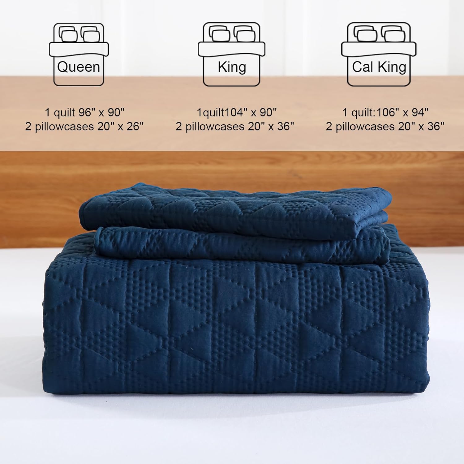 DJY Navy Blue King Size Quilt Set with Pillow Shams