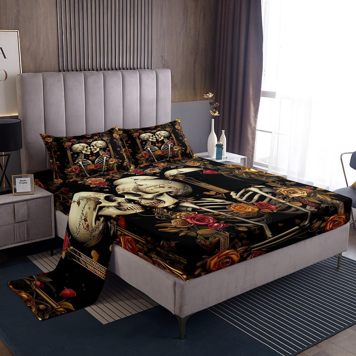 Manfei Twin Size Skeleton Sheet Set with Pillowcase