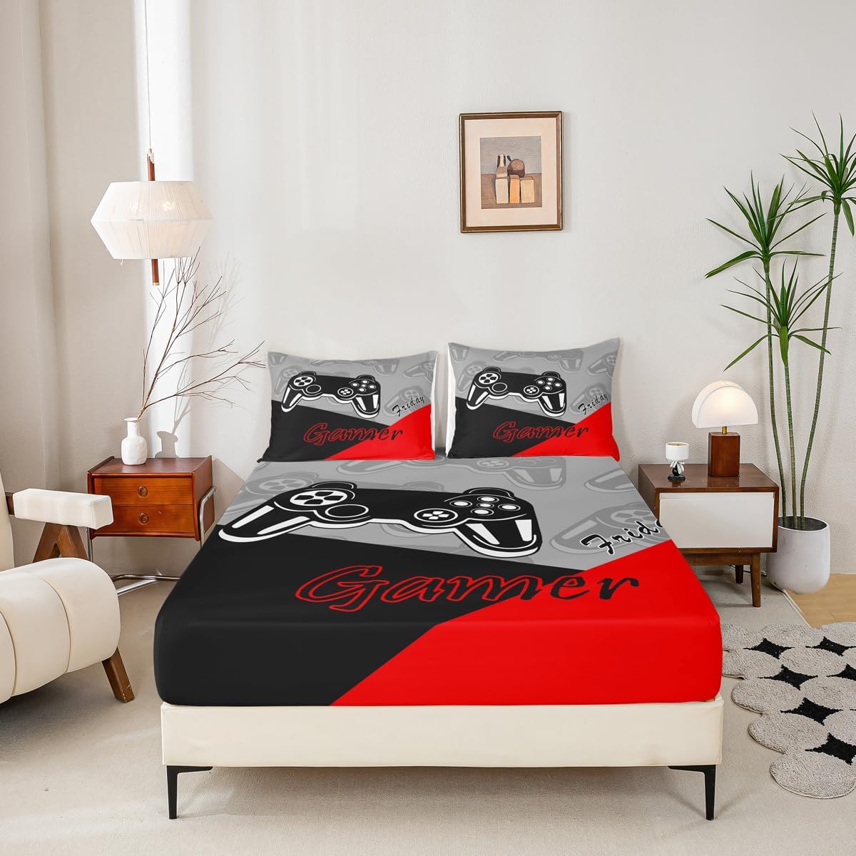 Feelyou Kids Gamer Bed Sheet Set Red Black King
