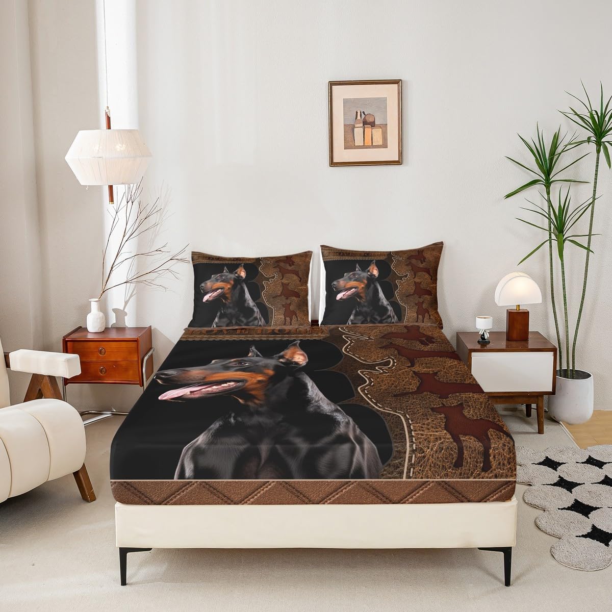 Homewish 3D Doberman King Size Bed Sheet Set