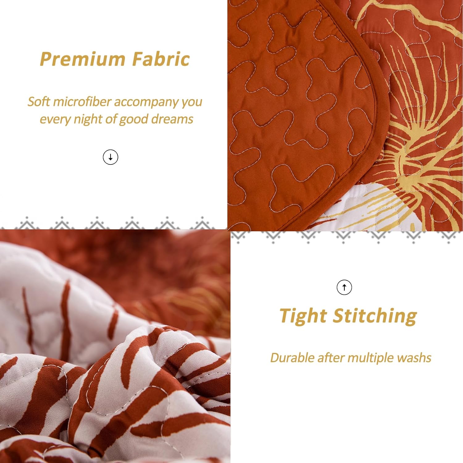 DJY 3-Piece King Gold Floral Quilt Set