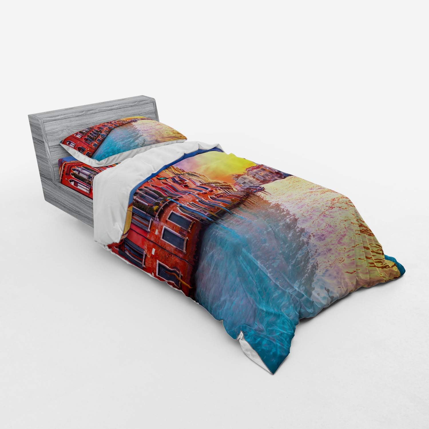 Ambesonne Italian Duvet Cover Set Twin XL Size Blue and Orange