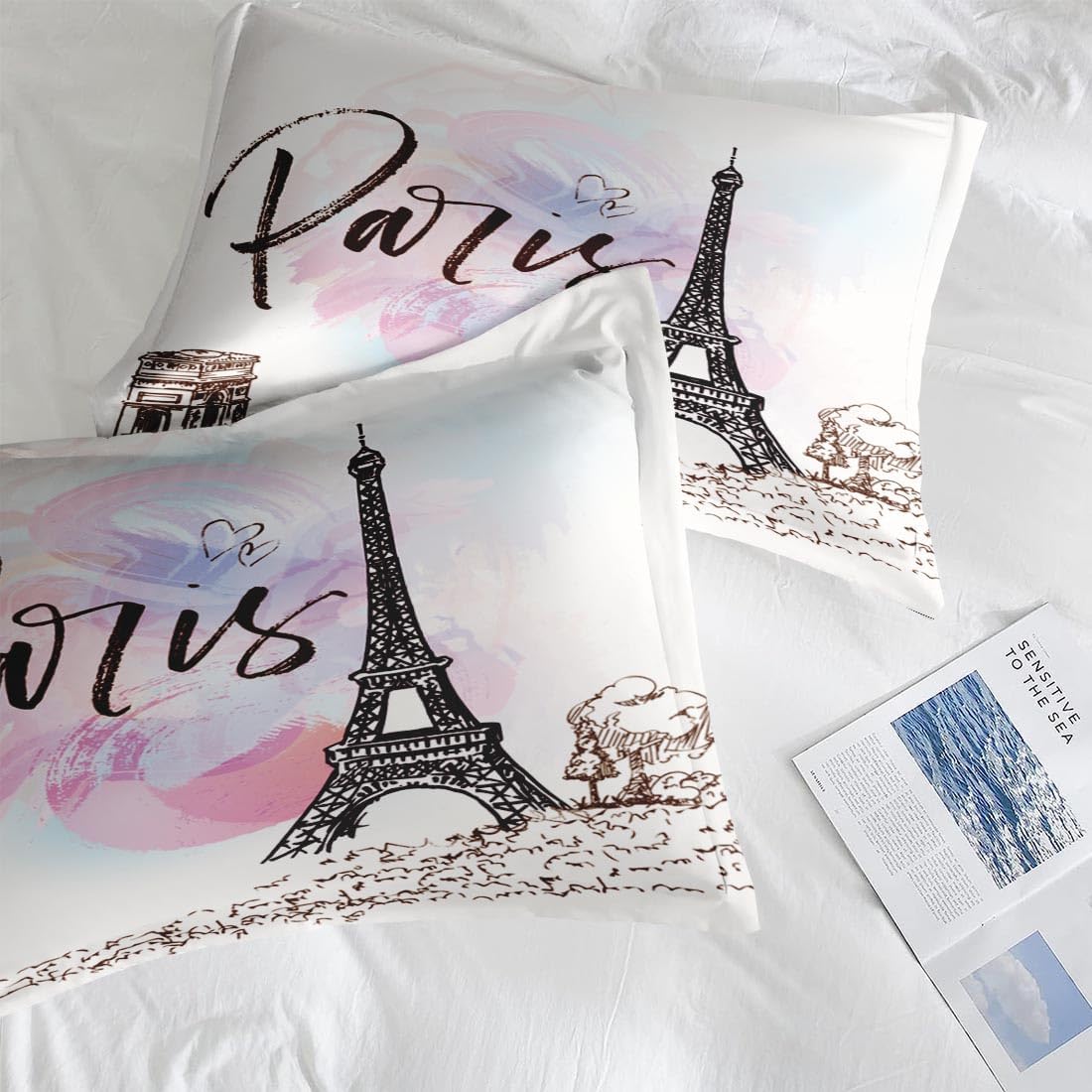 Pamnest Comforter Set King Size with Eiffel Tower Design