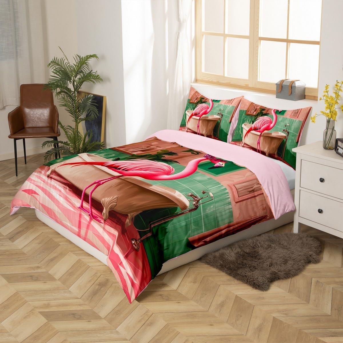 Manfei Flamingo Duvet Cover Set Twin Size