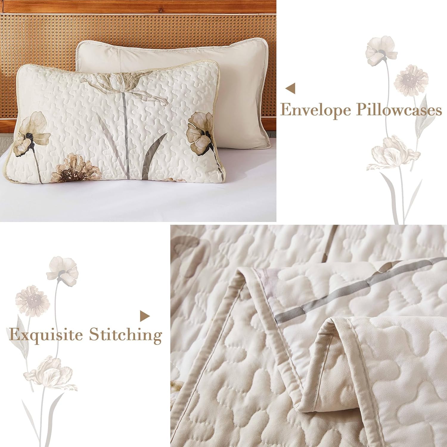 WONGS BEDDING Floral King Quilt Set 3 Piece