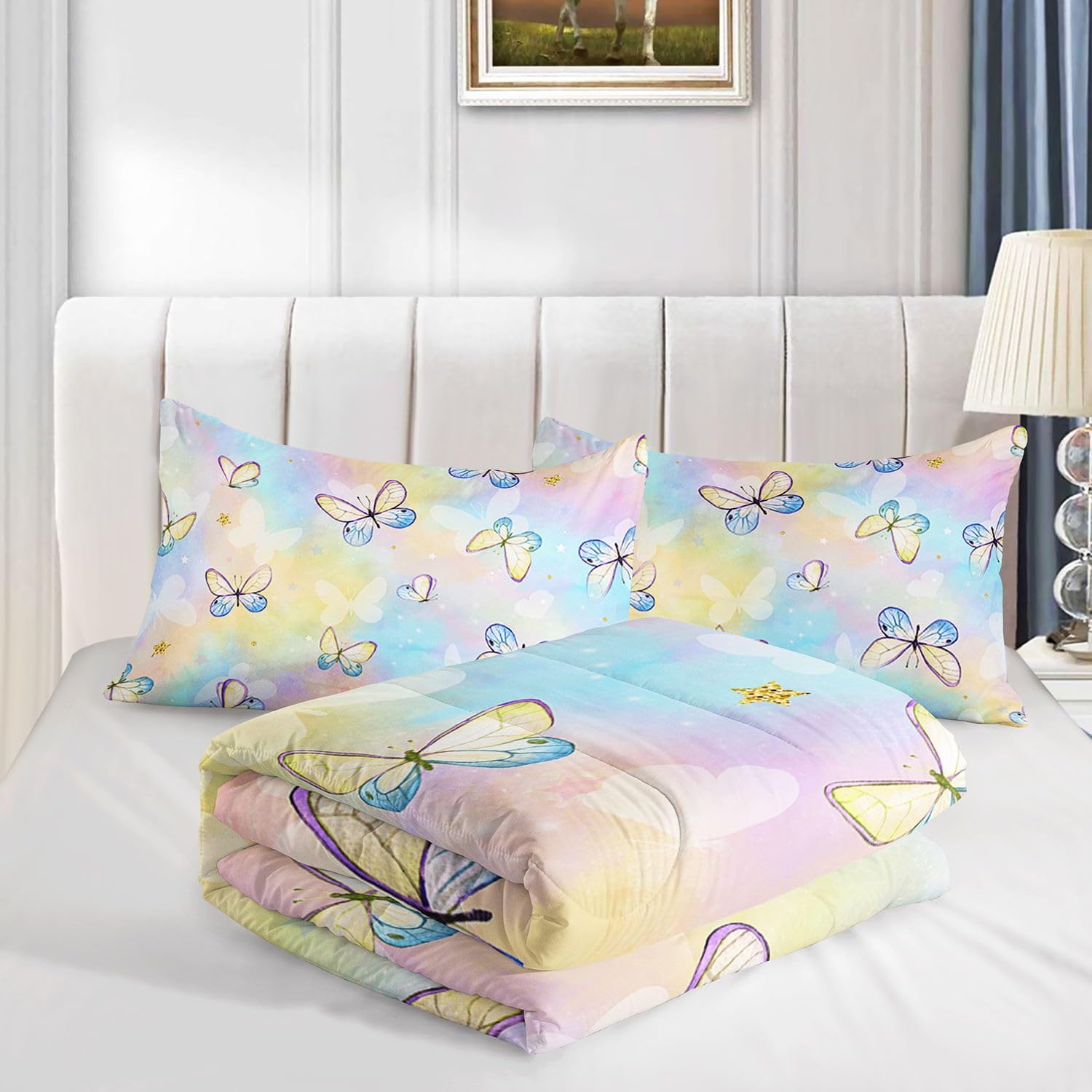 TWhours Kids Comforter Set with Butterflies Pattern