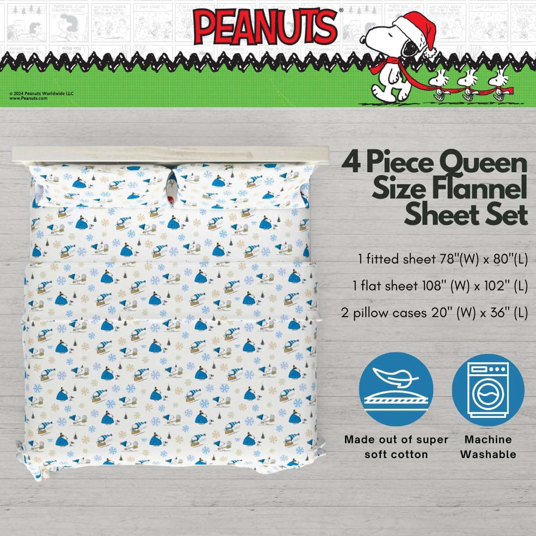 Franco Peanuts Snoopy Puffer Flannel Sheet Set King
