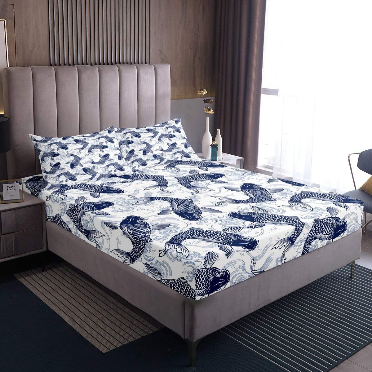 Feelyou Koi Fish Bed Sheet Set Zipper TwinXL Size