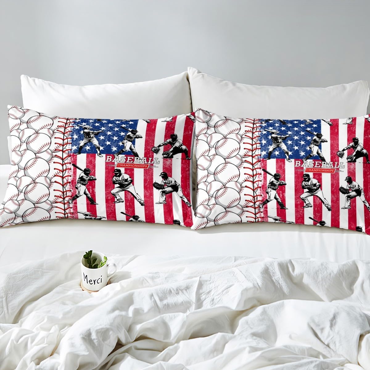 Erosebridal Baseball Bat Flag Fitted Sheet Set