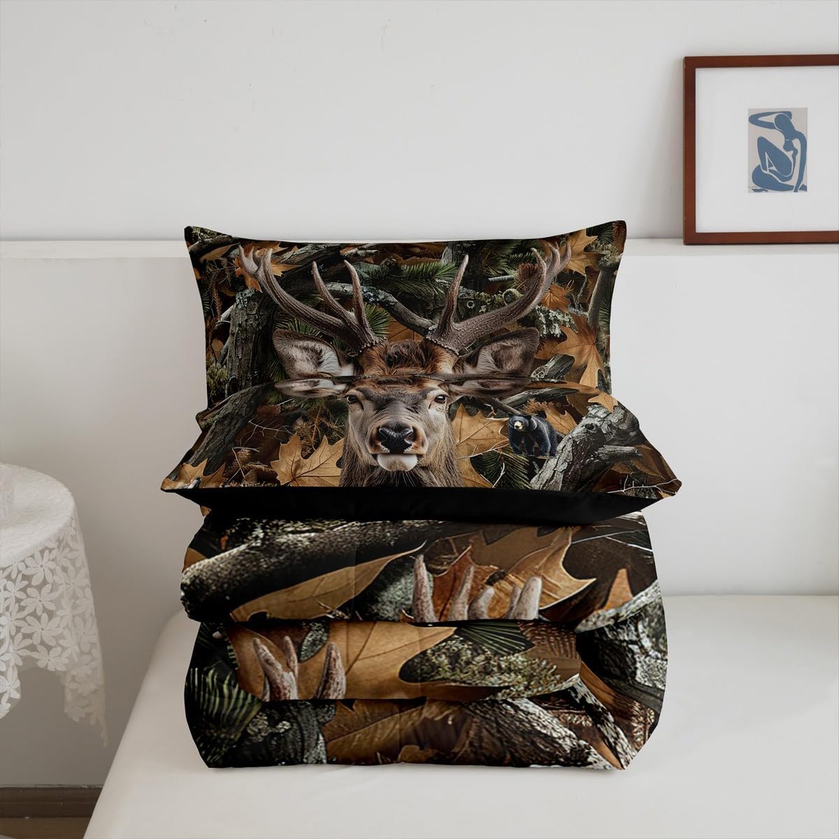 Erosebridal Queen Elk Comforter Set with Camo Pillow Cases
