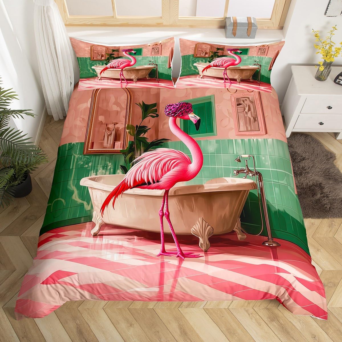 Manfei Flamingo Duvet Cover Set Twin Size