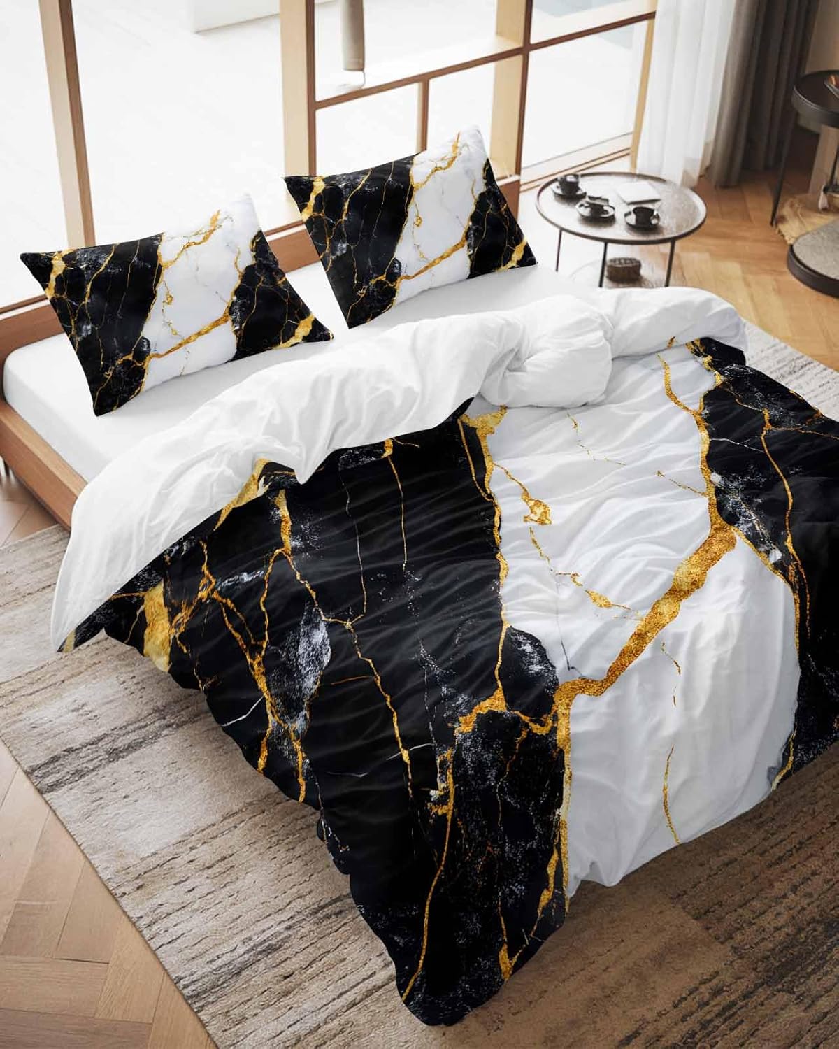 ZOE GARDEN Black Marble Duvet Cover Set 3 Pieces