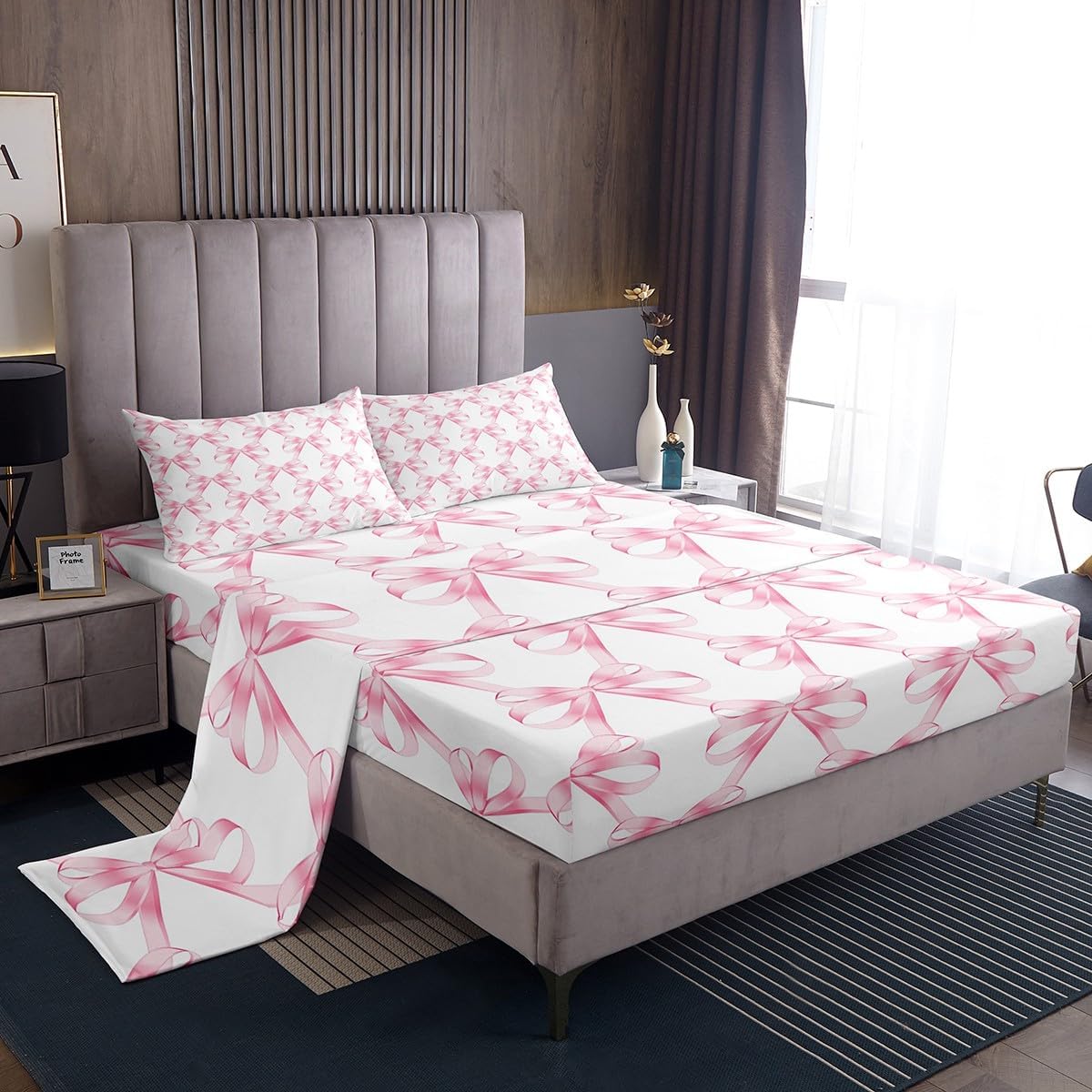 Feelyou Pink Bowknot King Size Sheet Set