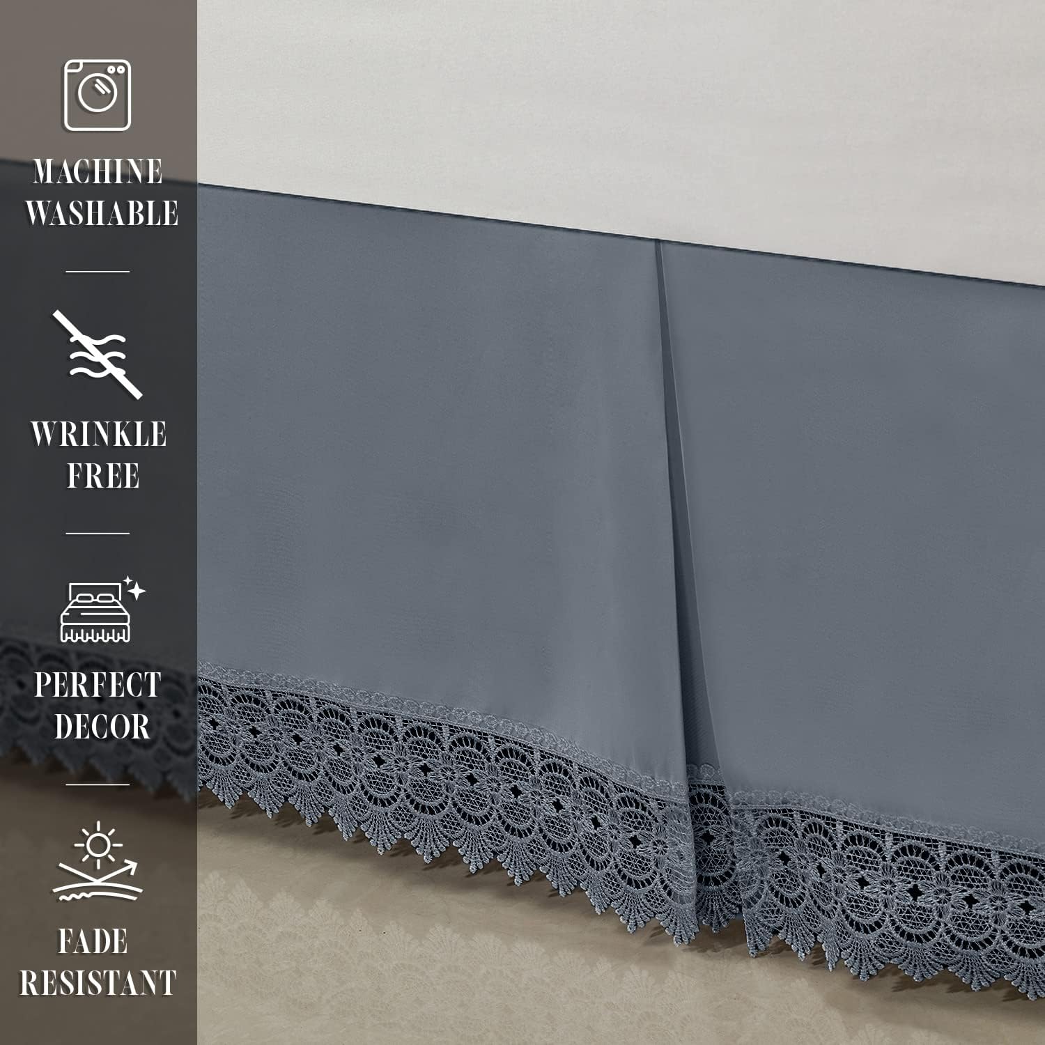 Elegant Comfort Narina Collection Lace Bed Skirt 15inch Drop Cali King Gray