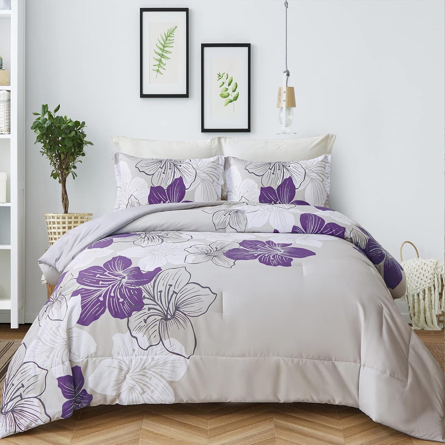 Menghomeus Purple Floral Comforter Set for California King