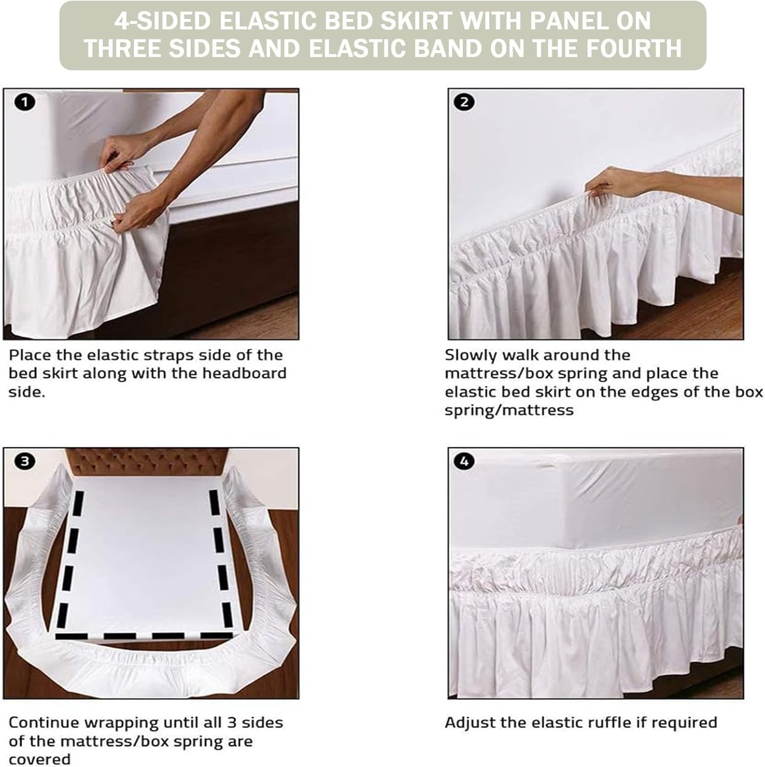 Hiseng Bed Skirt 15 Inch Drop Adjustable Elastic