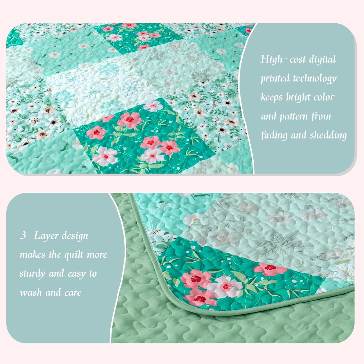 Whale Flotilla Light Green Reversible Quilt Set Twin Size