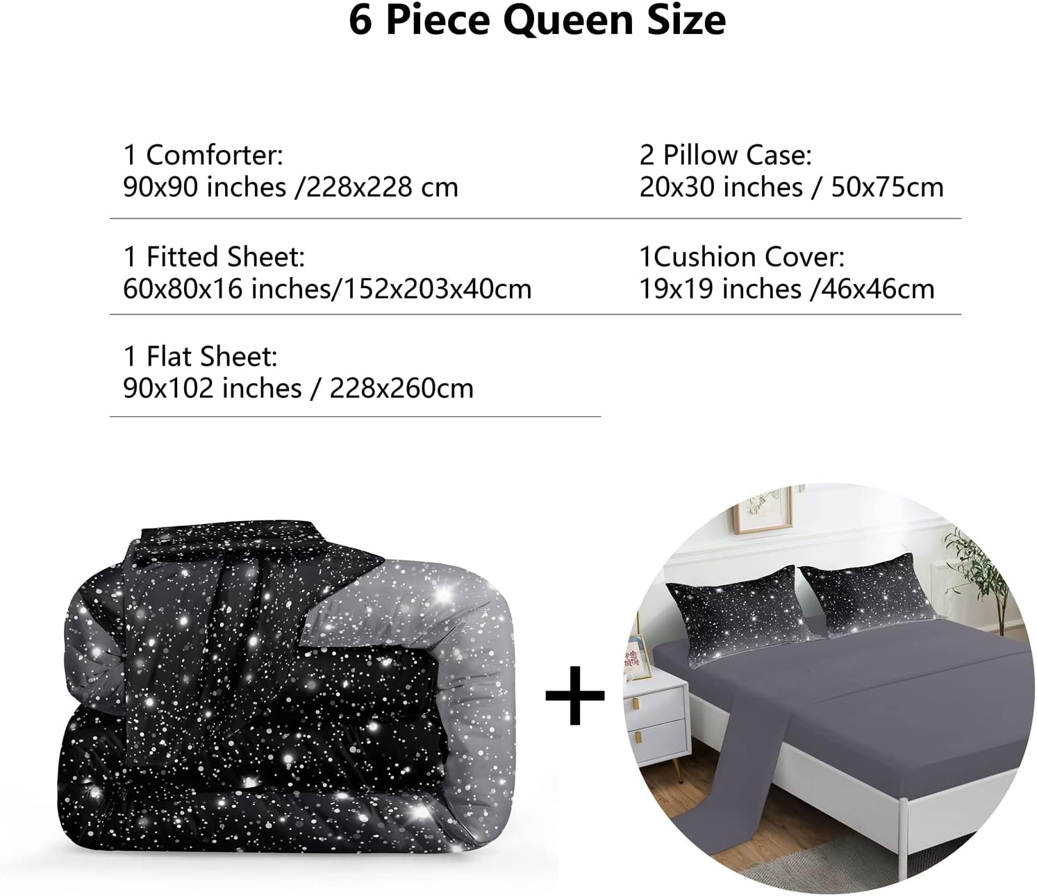ROWADALO Galaxy Starry 6Pcs Comforter Set Queen Size
