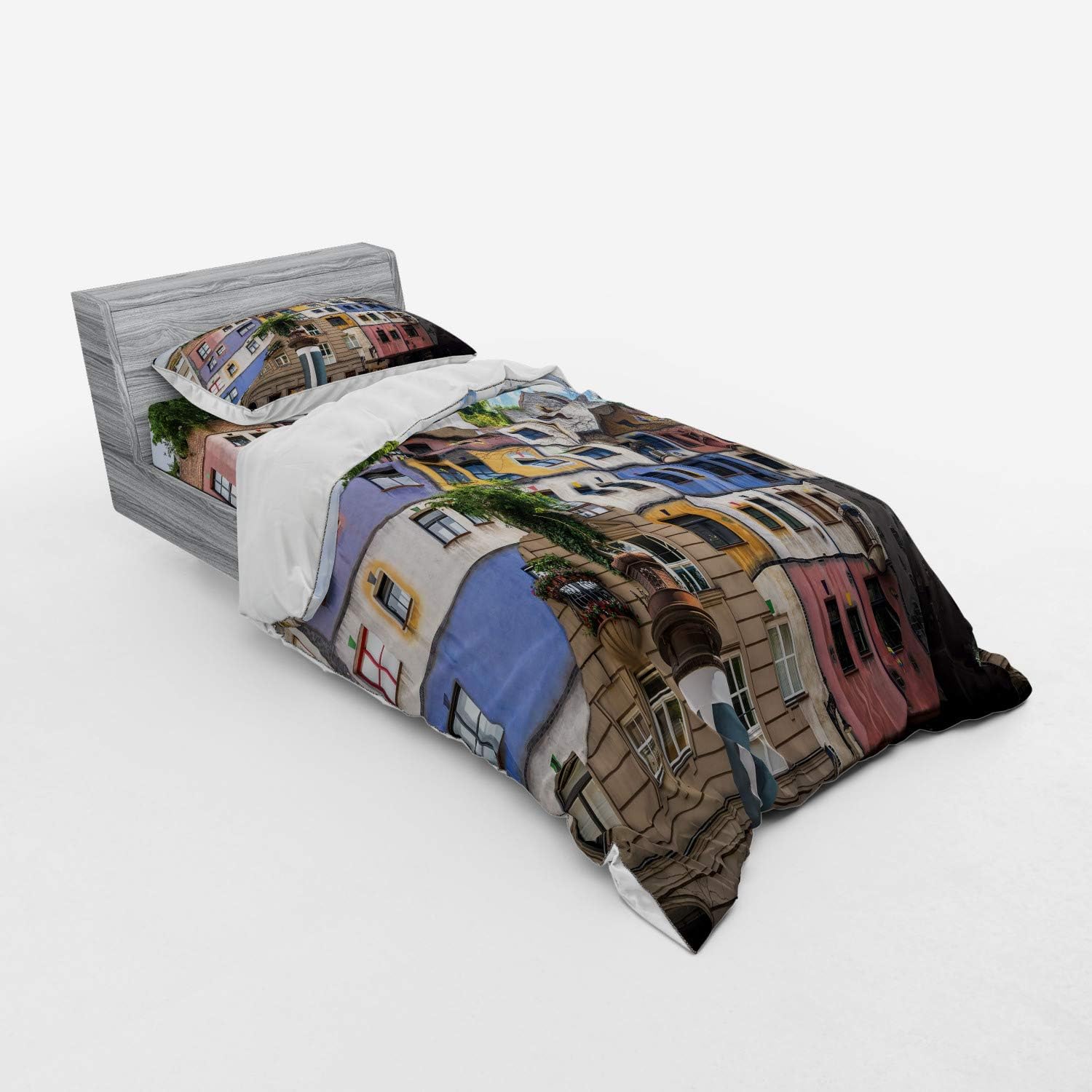 Ambesonne Duvet Cover Set with Hundertwasser House Print