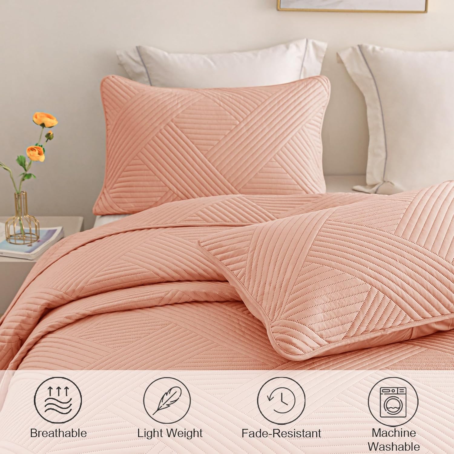 Whale Flotilla King Quilt Set with Embossed Pattern 96x104 Inches Pink