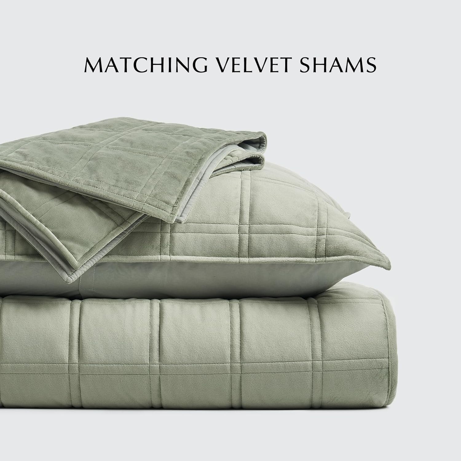 EVERGRACE Velvet Quilt Set 3 Pieces King Size Sage Green