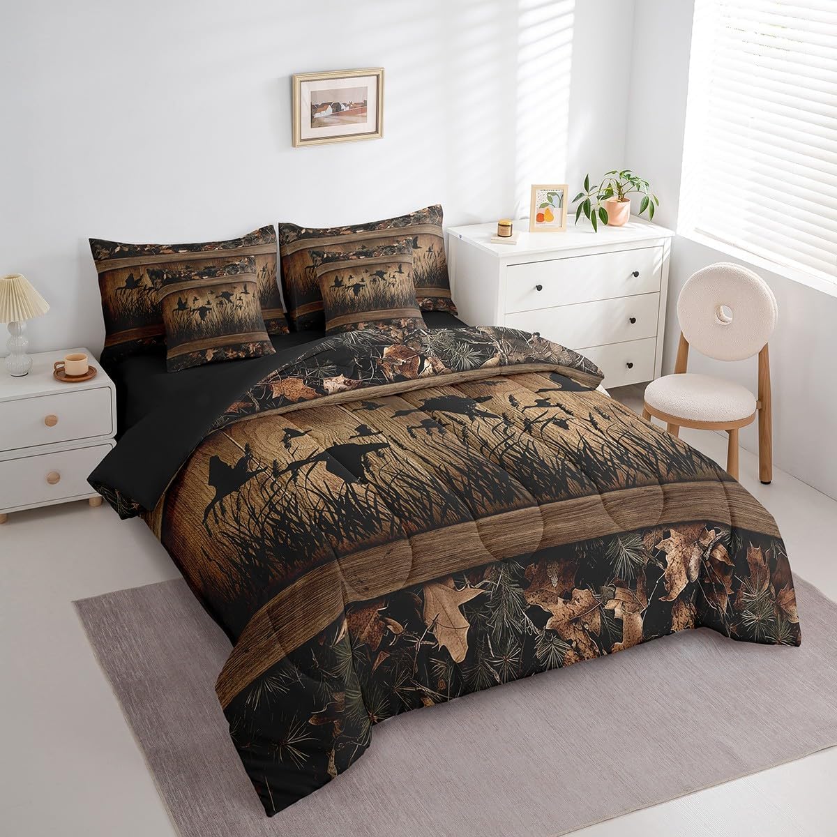 Erosebridal 7 Piece Camo Mallard Duck Comforter Set for Kids Adults
